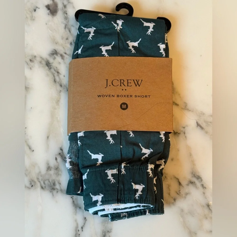 NWT J Crew Men’s Boxers Green and White Reindeer Print Sz M (32-34)